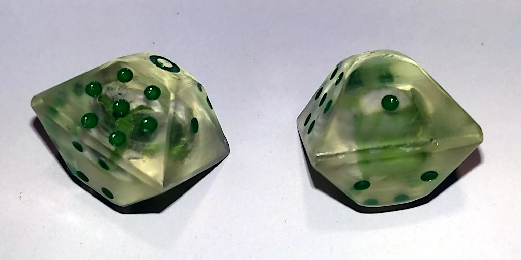 Both dice polished and dots painted.
