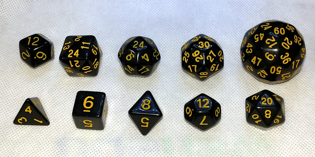 A bunch of various-sided dice.
