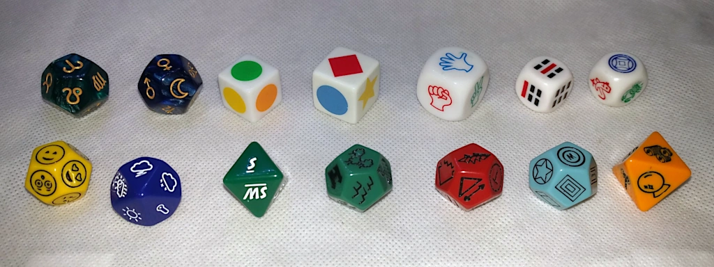 Random collection of non-numeric dice